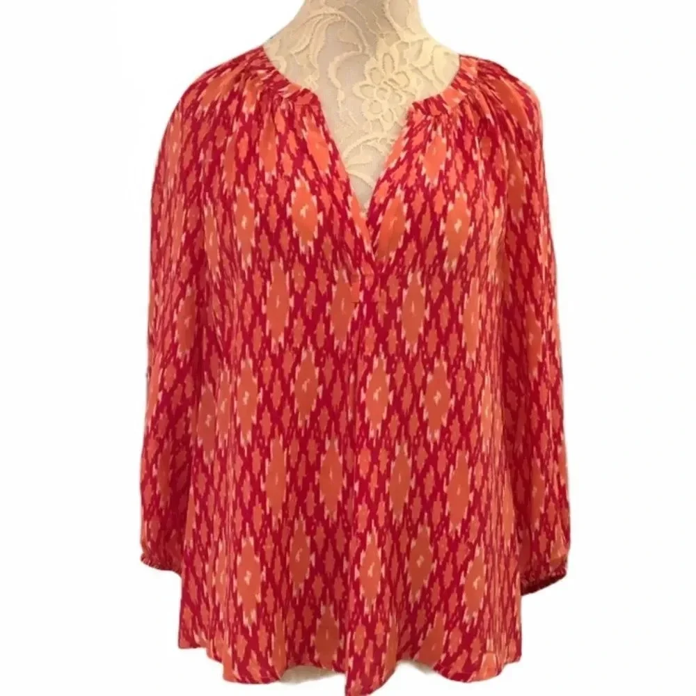 Joie Addie Silk Spiced Coral Peasant Style Blouse